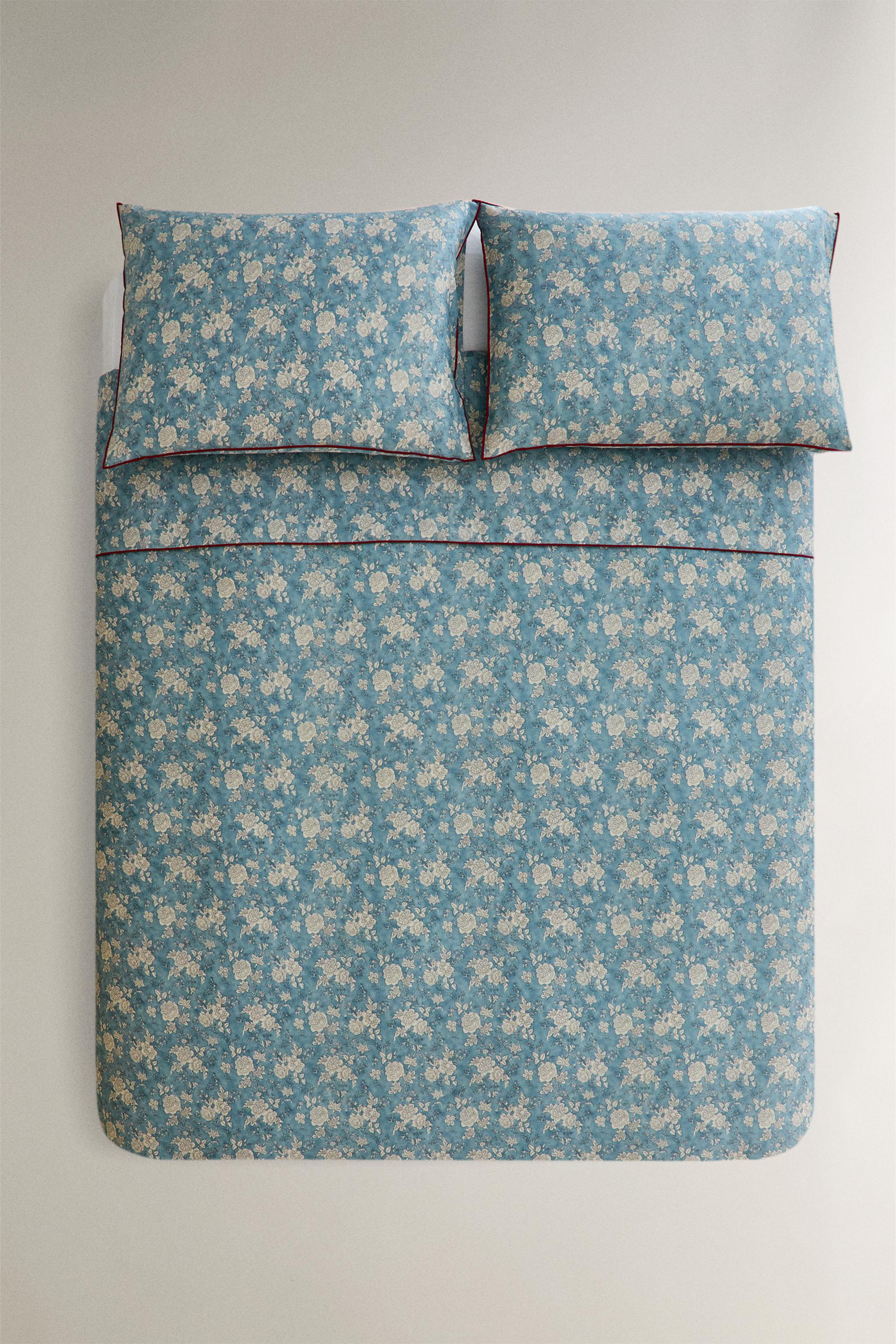 FLORAL PRINT SATEEN DUVET COVER WITH PIPING